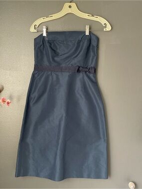 J.Crew Silk Wool Strapless Cocktail Dress Navy Blue Bow Detail Petite 4